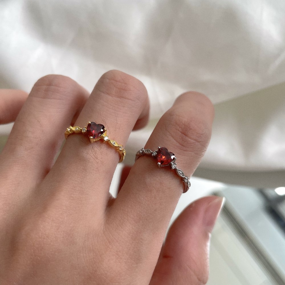 Fashion Heart Shape Silver Plating Inlay Zircon Open Ring 1 Piece