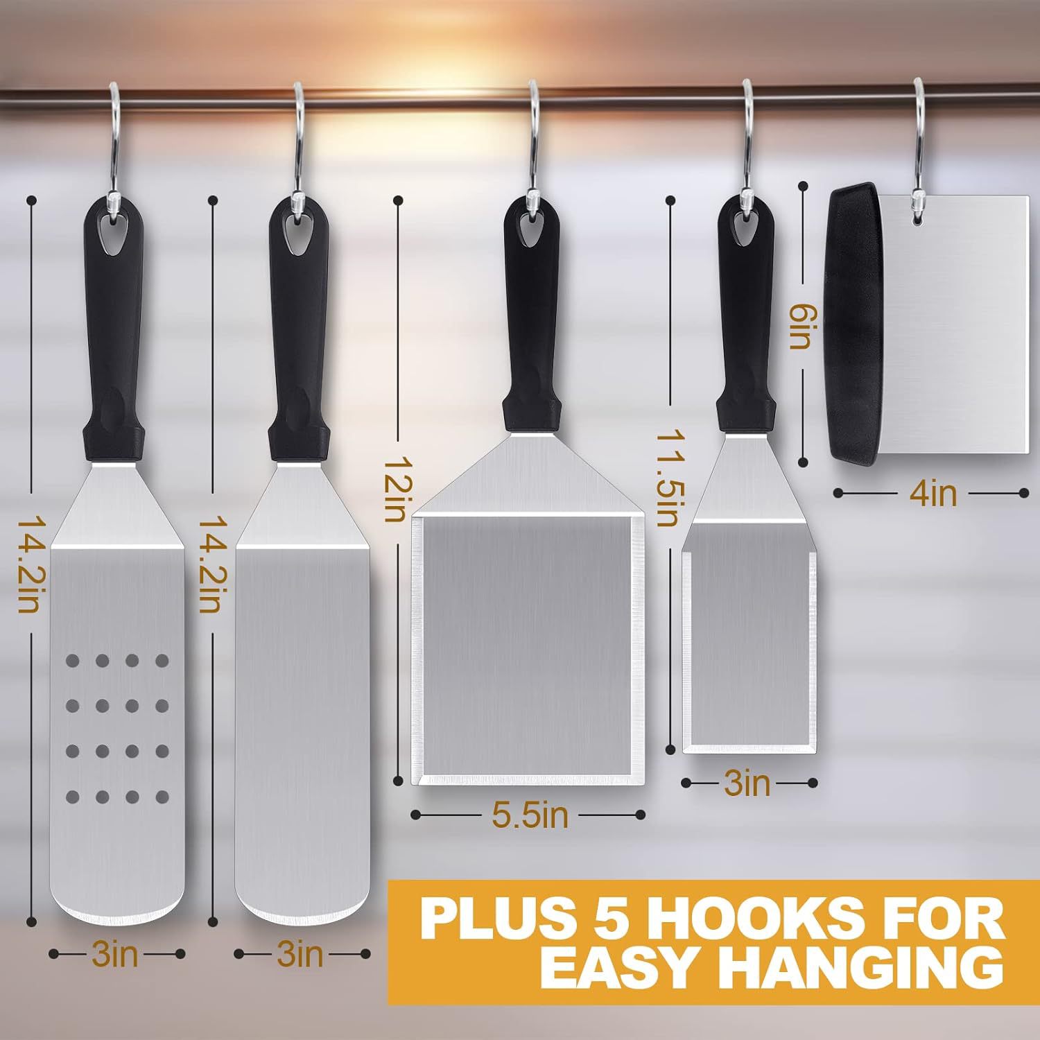 Amazon acero inoxidable teppanyaki para hornear herramientas de barbacoa al aire libre juego de pala para freír juego de combinación de barbacoa para barbacoa