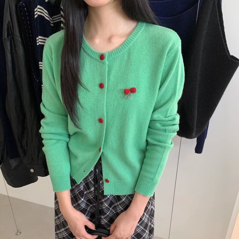 2025秋冬新款女修身显瘦圆领长袖针织衫开衫百搭毛衣外搭女羊毛衫|undefined