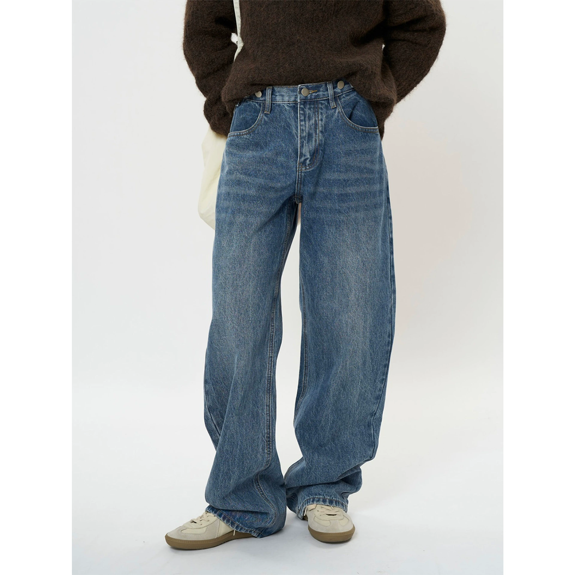 Лу Фу ранней весной новая корейская линия чистая повседневная расслабление свободные прямые джинсы тонкие брюки для женщин