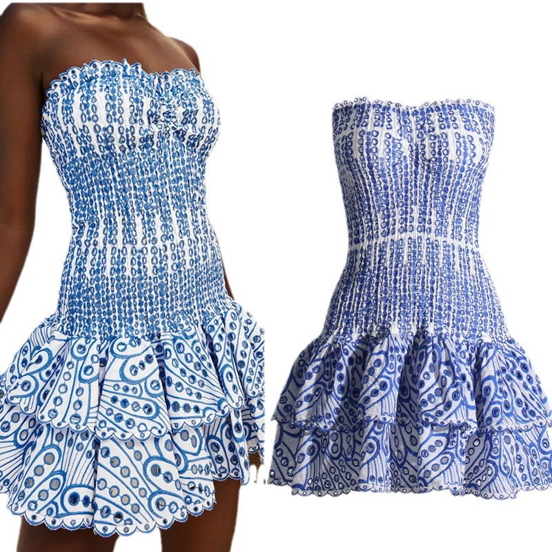 Women's Heavy Embellished Bohemian Strapless Hollow Out Slim Fit Mini Dress – Spring Resort Gown 2026_ecoleips.com