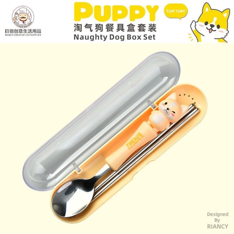 Animal encantador portátil para llevar estudiantes cucharas de comidas dormitorios escolares cucharas de cubierta de cubierta set