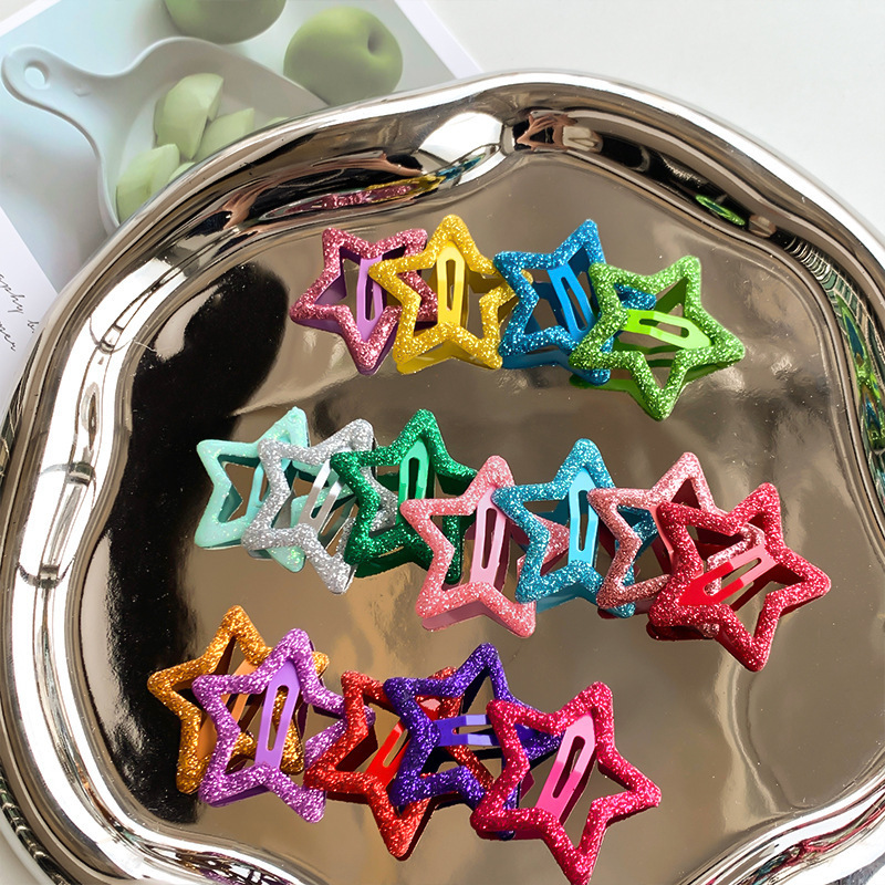 Cross-Border Hot-Selling Colorful Glitter Dopamine Sweet Five-Pointed Star Bb Clip Side Bangs Hairpin Hair Accessory Hair Clip Cross-Border Hot-Selling Colorful Glitter Dopamine Sweet Five-Pointed Star Bb Clip Side Bangs Hairpin Hair Accessory Hair Clip
