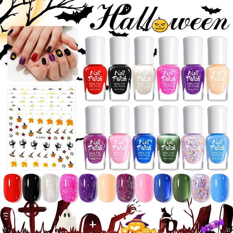 Halloween Kidsren's Manicure Gift Box Water-Based Peelable Odorless High-Shine Nail Polish Set for Girls and Kidsren