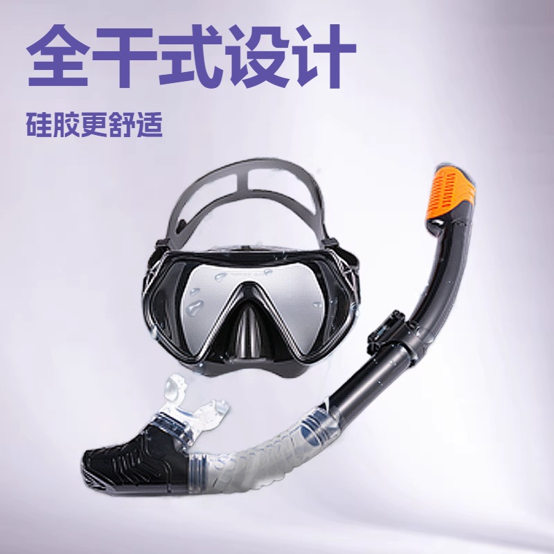 新款跨境电商亚马逊浮潜套装硅胶潜水镜全干呼吸管二件套厂家批发