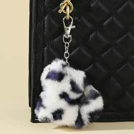 时尚韩国豹纹小猫毛球钥匙扣创意猫咪獭兔毛皮草包包小挂件配饰