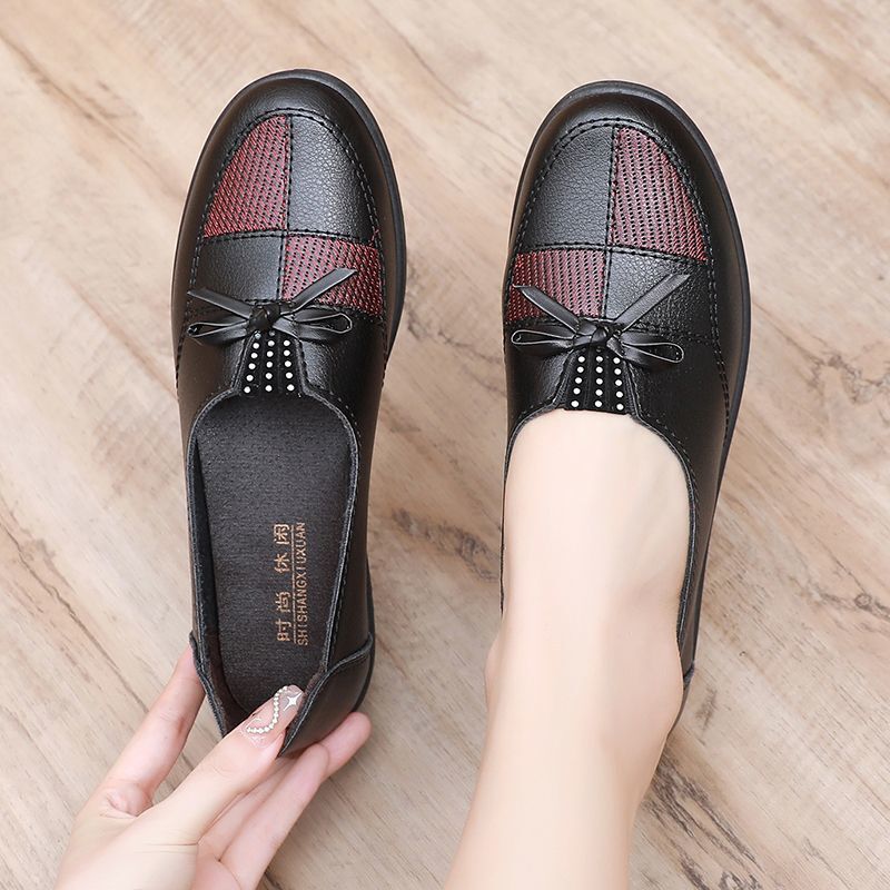 Real Soft Leather Women's Autumn Shoes for Mothers, Comfortable Soft-Soled Single Shoes, Middle-Aged Leather Shoes, Flat-Soled Shoes for the Elderly, Grandma Shoes, Middle-Aged and Elderly Women's Shoes