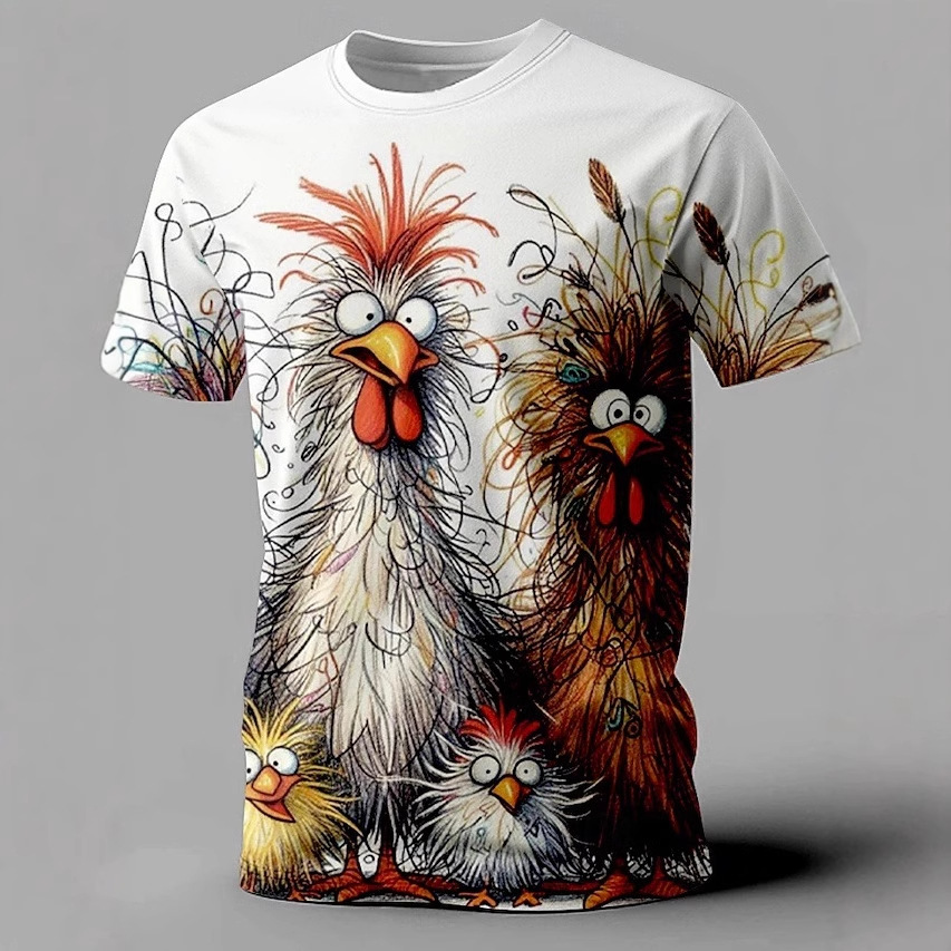 Venta caliente pollo frito 3D impresión digital fábrica venta directa verano calle salvaje suelta cuello redondo camiseta de manga corta