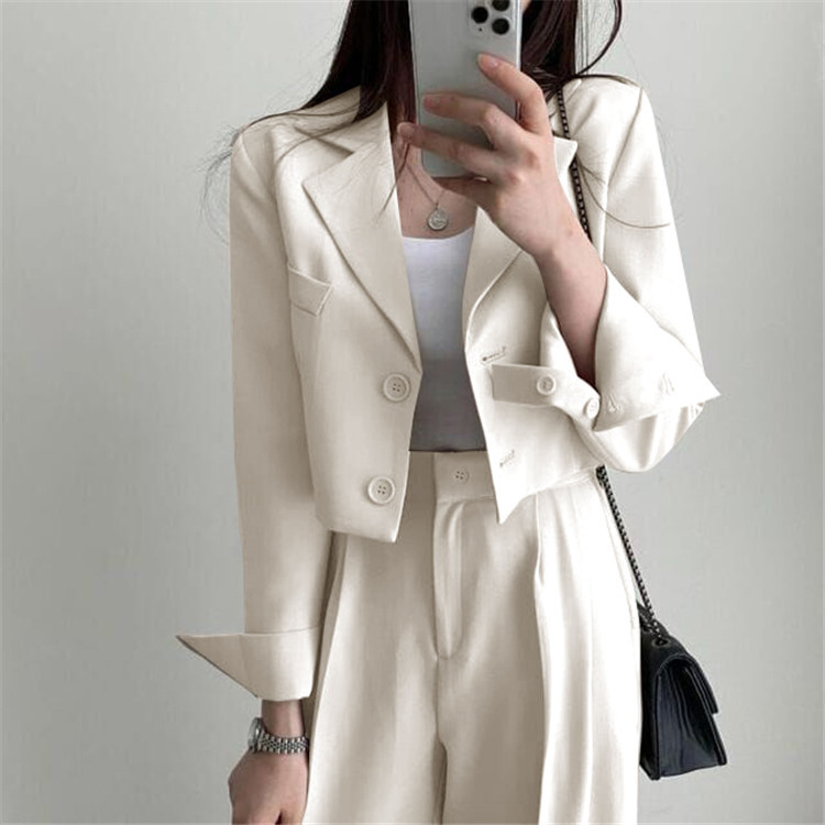 新品2022春夏秋季网红休闲英伦风小西套装女士短款韩版西服上衣详情9