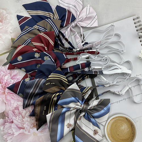 Coffee stripe badge bow tie JK/DK school student uniform college style Korean style plaid bow tie flower h brand