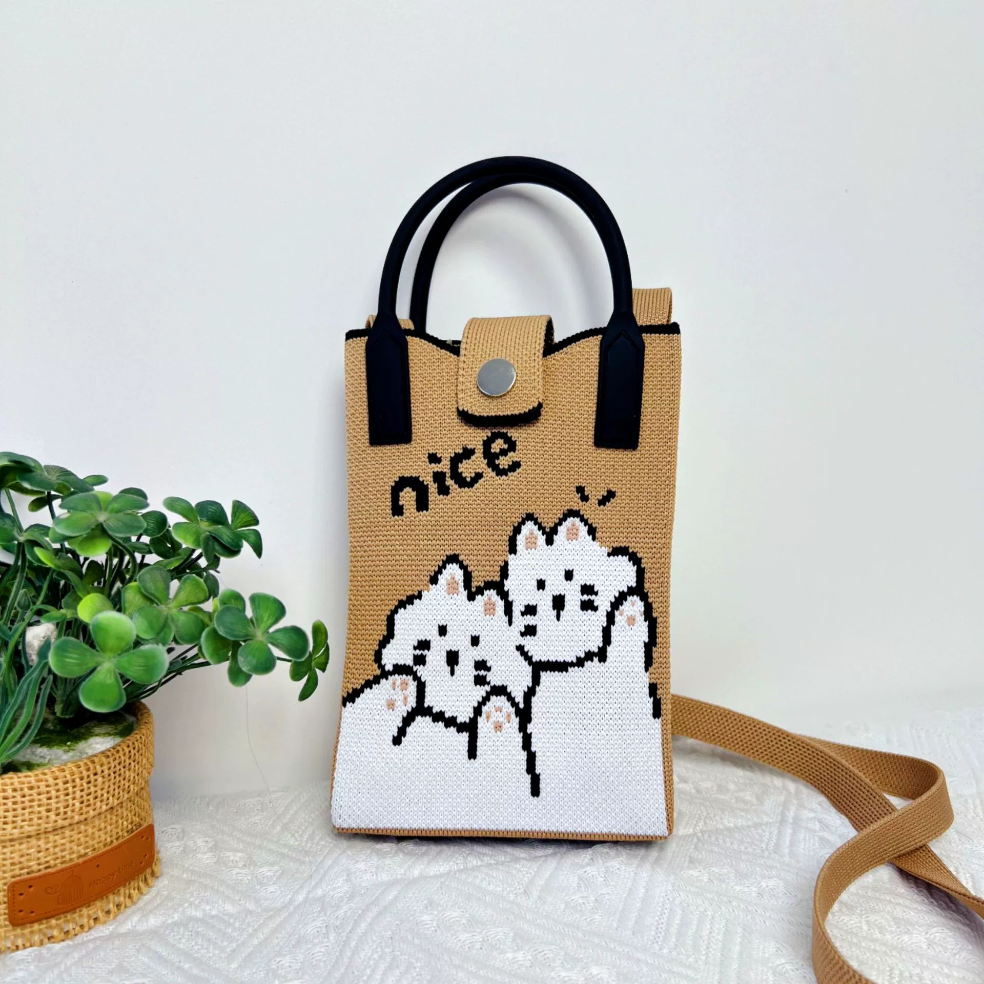 One-shoulder bag, wallet, knitted cute universal cartoon shoulder bag, Korean style
