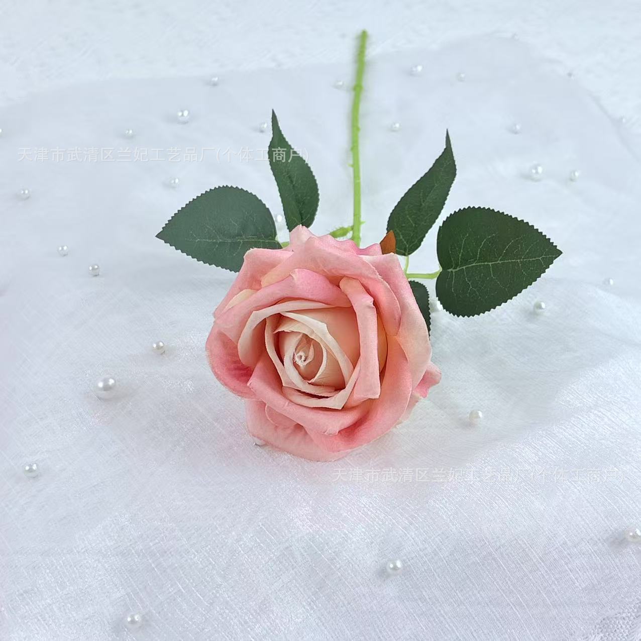 Simulación de tela de terciopelo pequeña crema rosa flor artificial única flor de boda hogar decoración del auditorio ramo de flores accesorios de fotografía