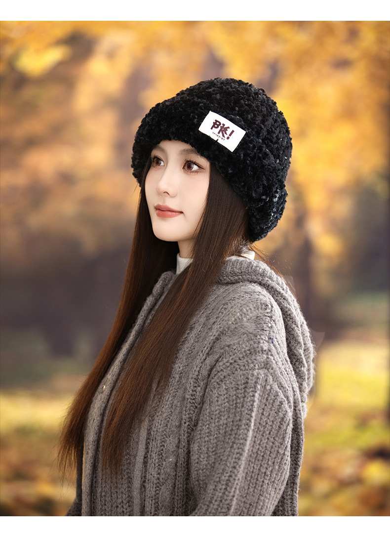 Autumn Winter New Cute Stretchy Knitted Korean Style Versatile Plush Outdoor Windproof Warm Pullover Hat_voghion.com