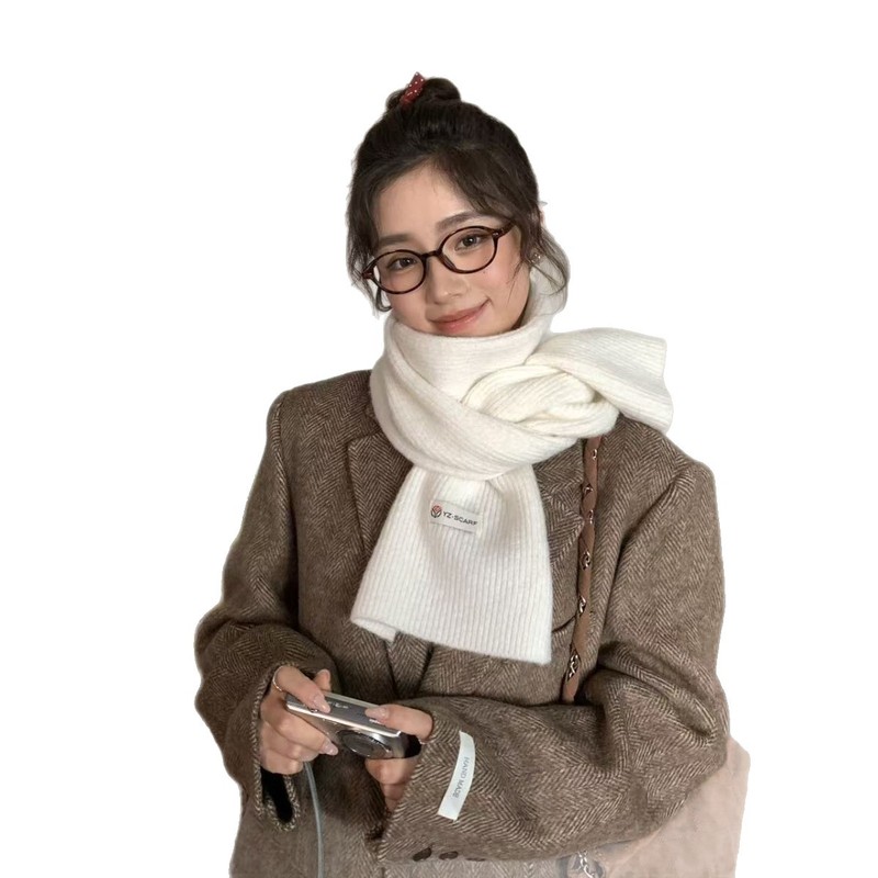 韩国软糯针织毛线蓝色小围巾冬季女高级感小巧围脖冬加厚保暖护颈|undefined