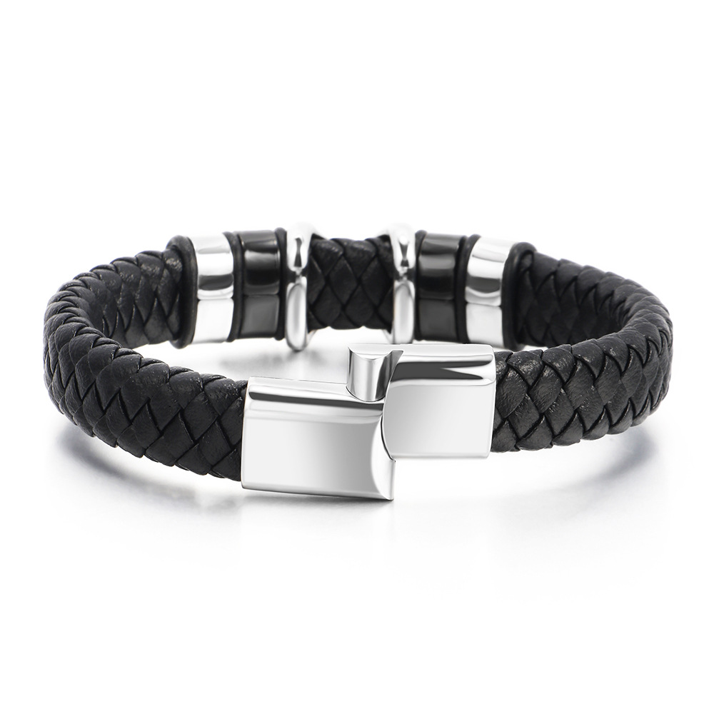 Plating Design Casual Solid Color Stainless Steel Plating Men's Bangle Men Cord & Leather Bracelets