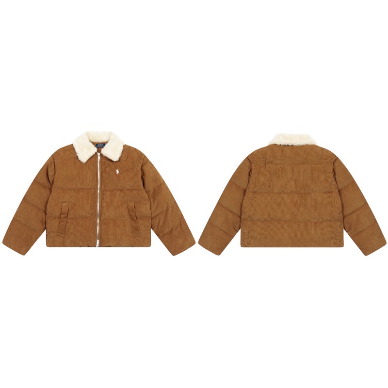 Ralph Lauren 2025 Retro Maillard Style Granular Velvet Lapel Short High-Waisted Corduroy Thickeneded down Jacket