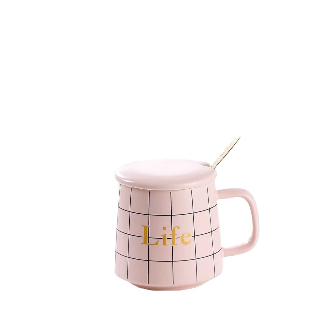 Estilo nórdico personalizado fresco simple Taza de cerámica con tapa cuchara taza de café regalo de la Oficina taza para beber