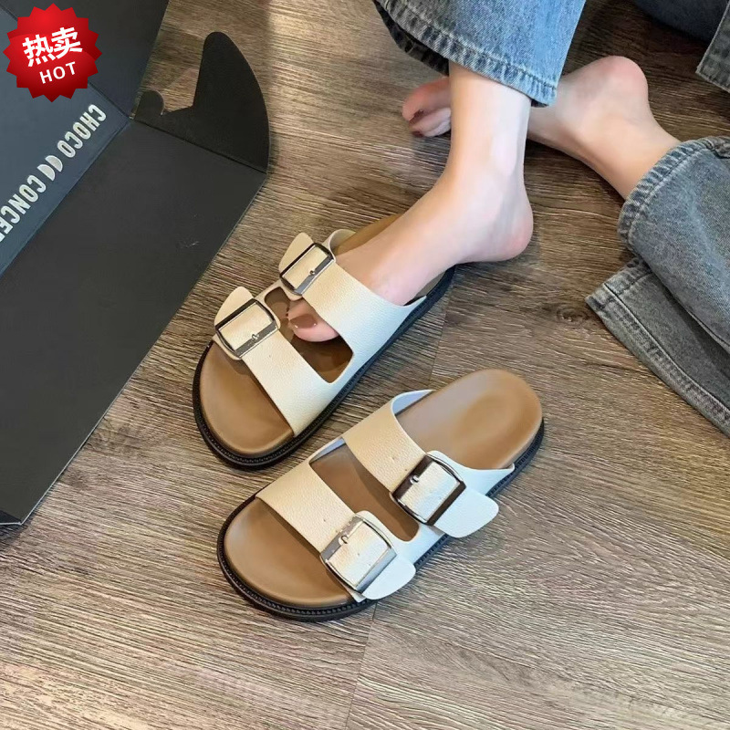 Internet-famous Birkenth New Arrival Sandals and Slippers Women's Summer Fashionable Retro Outwear All-match Lazy Beach Sandals with Soft Sole