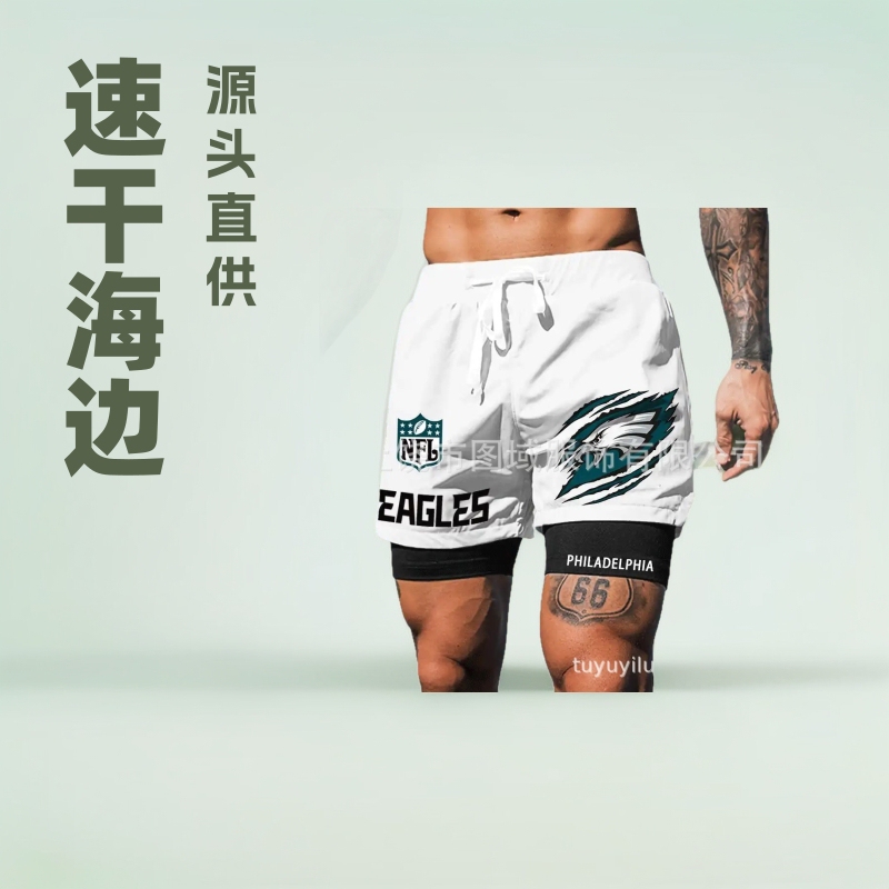 Cross-border Foreign Trade NFL Hot Summer Men's Quick-drying Casual Seaside Beach Pants Shorts Source Direct Supply
