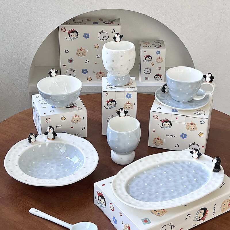 Penguin High-Looking Breakfast Bowl Household Cute Ceramic Plate Dish Plate Dessert Fruit Plate Salad Bowl Penguin High-Looking Breakfast Bowl Household Cute Ceramic Plate Dish Plate Dessert Fruit Plate Salad Bowl