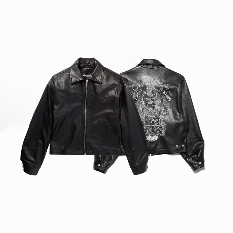 Erd Melancholic Rich Second Generation 25Ss Love Principle Western Embroidered Lapel Jacket Leather Jacket Men and Women Trendy