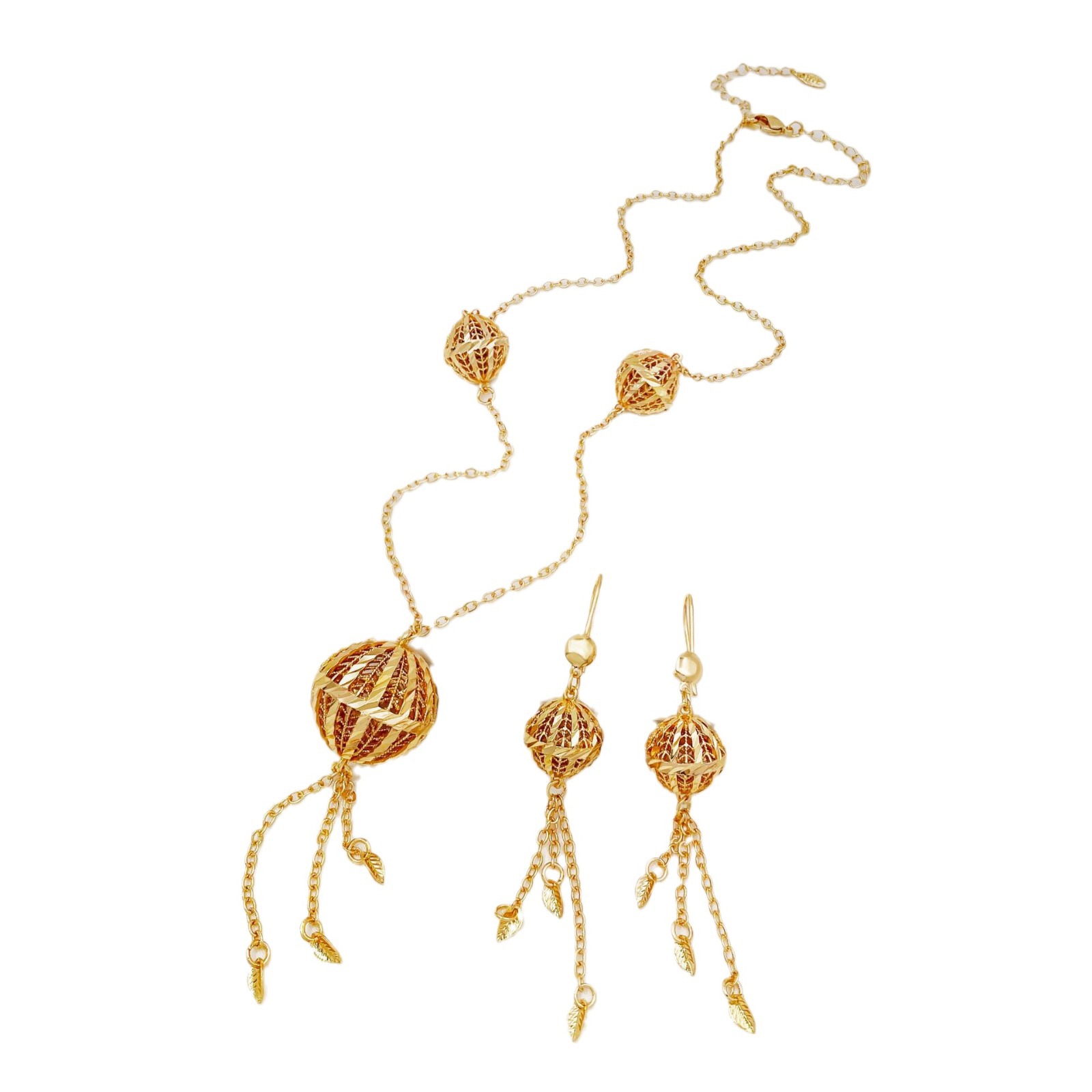 Cuerpos de cobre chapados en oro collar conjunto de joyería de mujer opciones transfronterizas colgante de oreja de borda hueca de dos piezas conjunto de joyería de mujer image 6