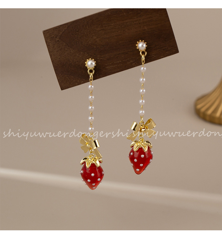 Candy, Strawberry Pattern Women's Gender Plating Design 1 Pair Cute Retro Lady Candy Strawberry Alloy Pearl Women's Drop Earrings Ear Cuffs Earrings