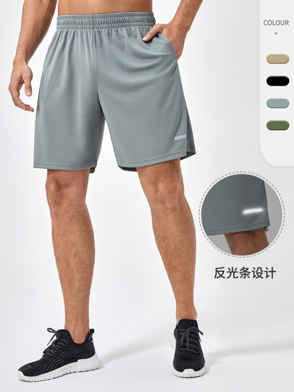 夏のスポーツパンツ男性のゆるい速乾フィットネストレーニングパンツの通気性反射バーランニング五分ズボン41422|undefined
