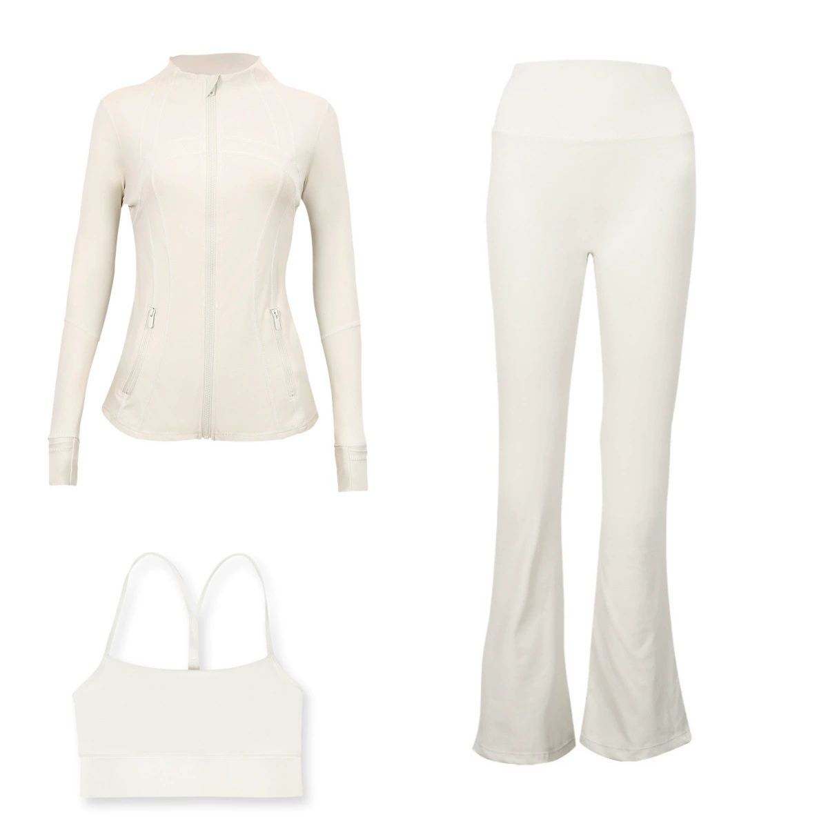 Костюм из трех предметов: жакет с воротником-стойкой LULU DF, жилет Y-образной формы и брюки клеш, золотая молния, спортивный, фитнес, облегающий, для йоги.