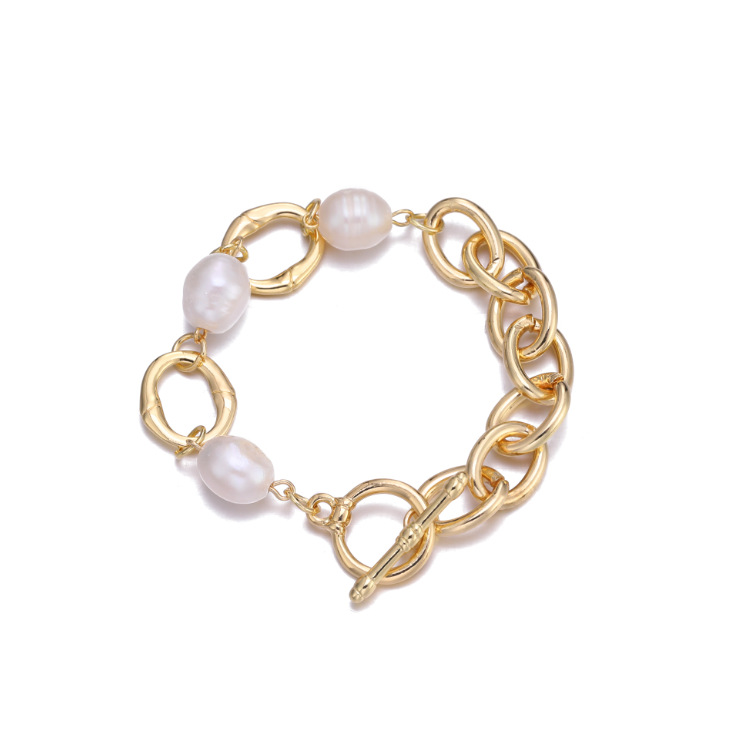 Sweet Pearl Gold Alloy Chain Bracelet display picture 2