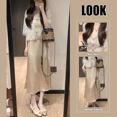 新しい中国風の国民風デイリーボタントップスとドレスツーピーススーツ2025年夏の新しい婦人服