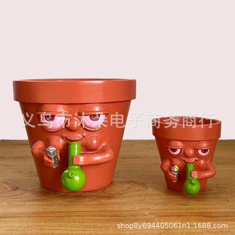 Olla fumar maceta de dibujos animados fumar maceta balcón jardinería micro paisaje suculenta maceta