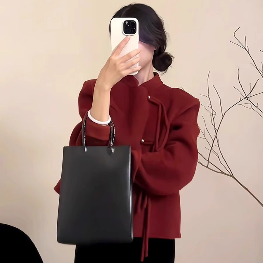 2026新款秋季外套双面羊毛大衣女短款小个子新中式国风外套小香风