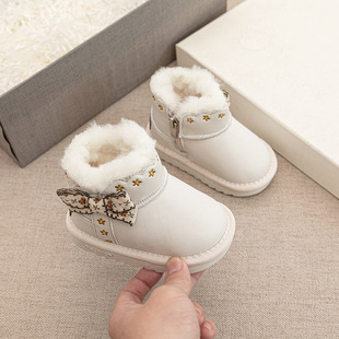 Baby girl soft bottom non-slip snow boots winter new children's big cotton shoes fleece-lined thickened girl princess style cotton boots