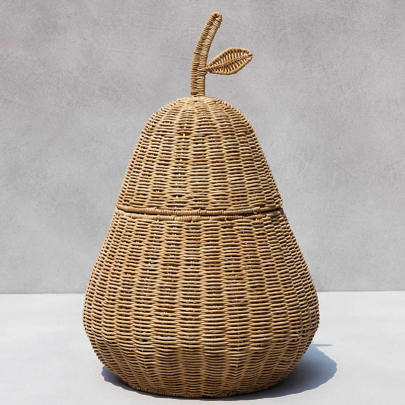 Cesta de almacenamiento de caña tejida a mano, caja de almacenamiento de frutas de dibujos animados para niños, caja de almacenamiento lavable, ayuda educativa y caja de almacenamiento