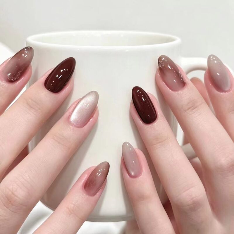 Caramel brown press-on nails, tea brown nude gradient, autumn and winter atmosphere, beautiful fake nail patches, direct wholesale from cross-border factory Caramel brown press-on nails, tea brown nude gradient, autumn and winter atmosphere, beautiful fake nail patches, direct wholesale from cross-border factory