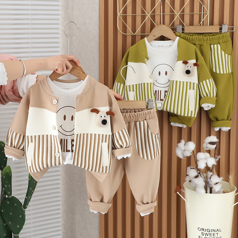 Boys' suit Spring and Autumn 2024 Three-Piece Set Vertical Strip Color-Spliced Children's Western Style Boy's Handsome suit Korean Clothes