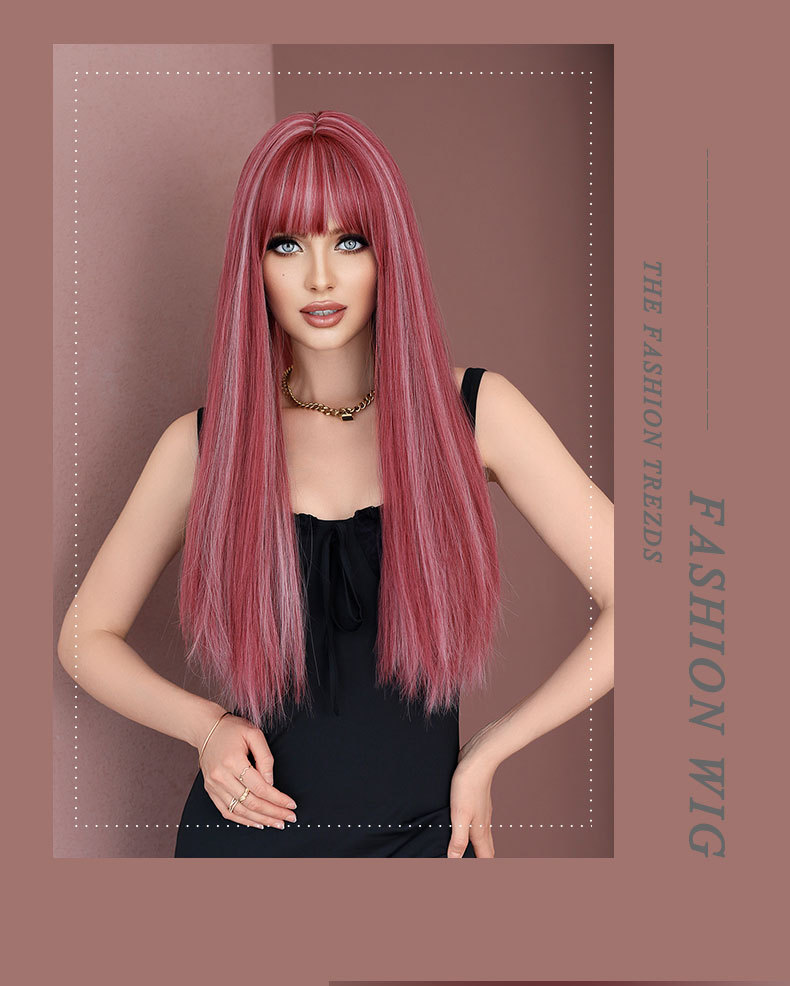Women's Elegant Multicolor Casual High Temperature Wire Bangs Long Straight Hair Wig Net display picture 1