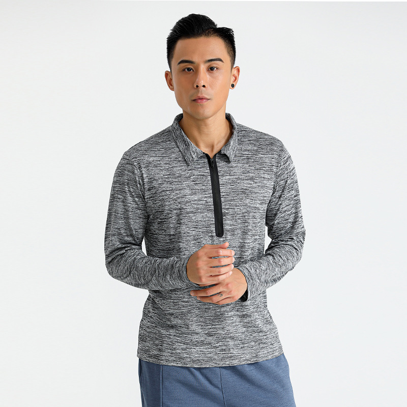 Hombres de primavera y otoño deportes de manga larga media cremallera collar de soporte de secado rápido transpirable camiseta juvenil camiseta casual camiseta superior