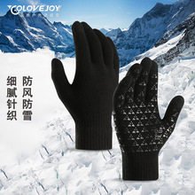 跨境冬季掌心防滑触屏手套男女毛线针织保暖加绒户外防风防寒手套
