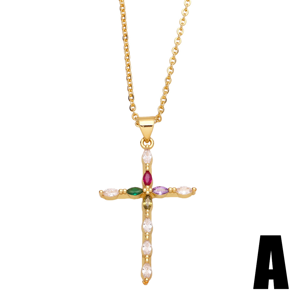 fashion zircon cross pendant copper necklace simple accessories