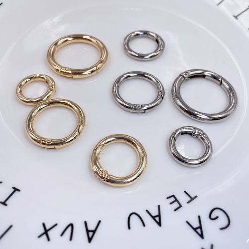 Zinc alloy spring clasp, hanging plated spring ring luggage DIY accessories, open-mouthed round ring bag hooks, pom-pom hooks