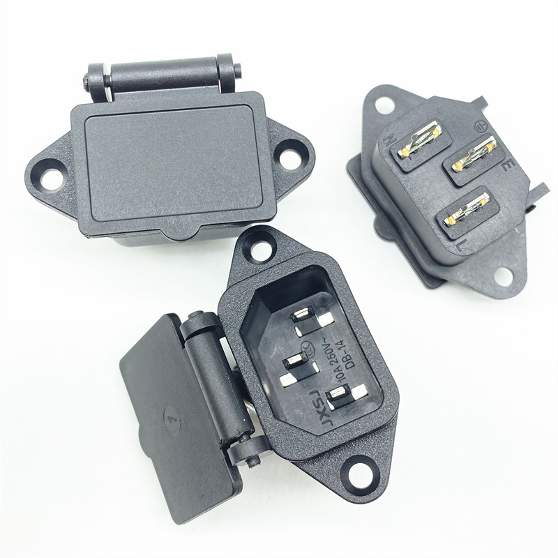 全铜实心针带盖子品字插座 AC-04弹簧盖实心全铜 电动车防水插座