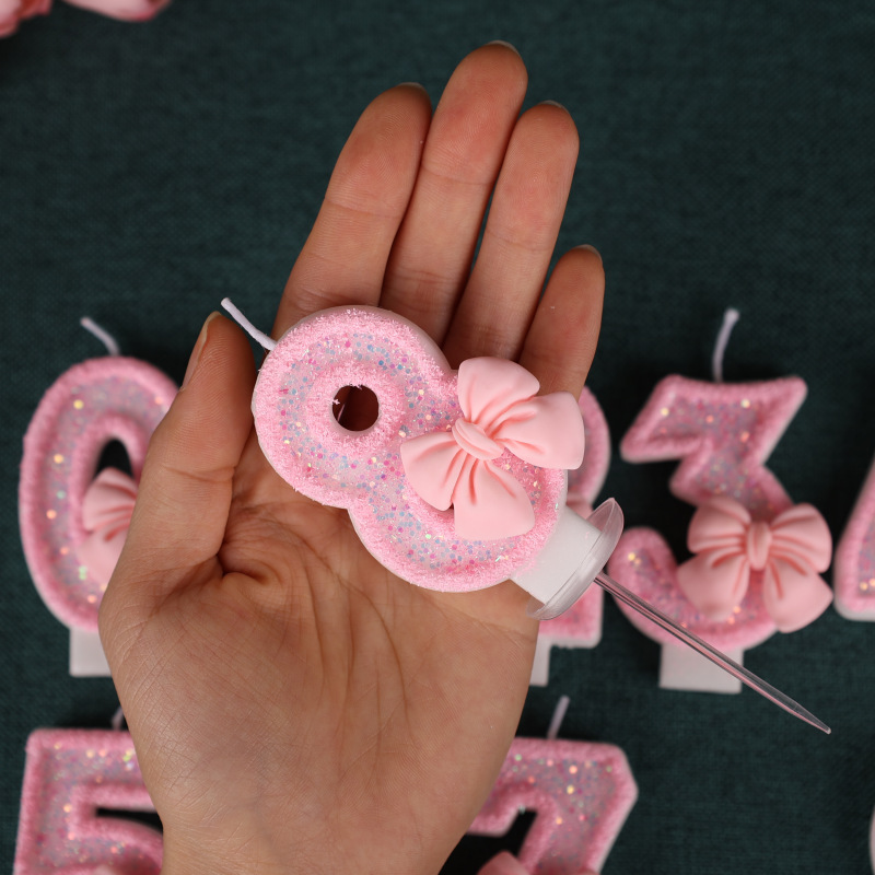 国境を越えた売れ筋のピンクのリボンデジタル誕生日キャンドルケーキデコレーション1歳の手作り誕生日キャンドル0-9|undefined