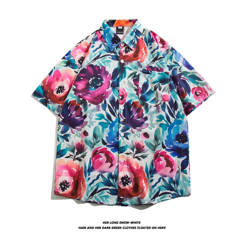 Camisa con botones de solapa suelta de manga larga de todo fósforo de la calle para hombres Venta caliente Flor colorida Impresión digital 3D