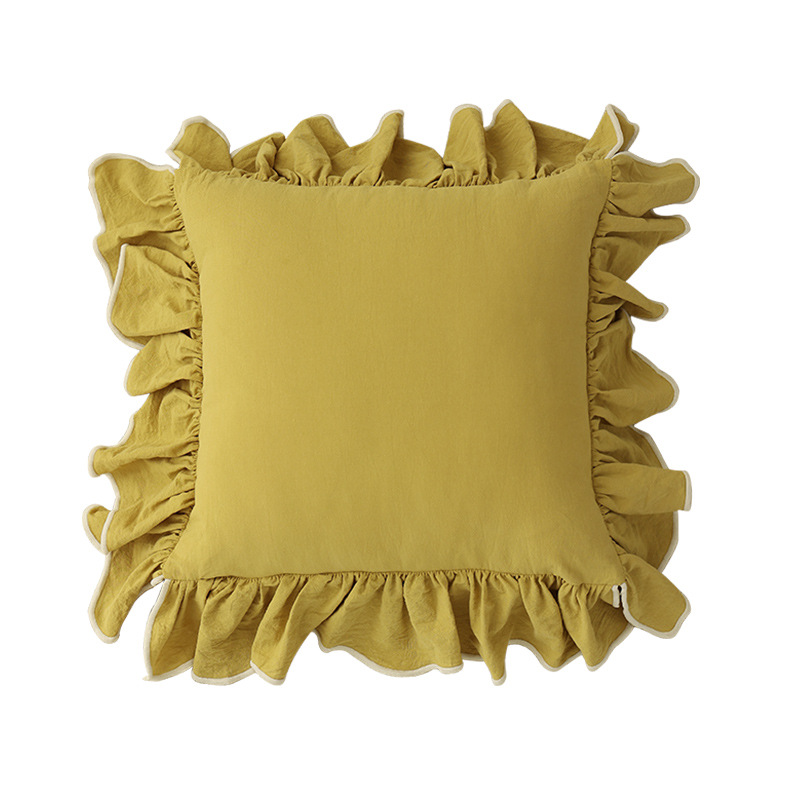 Contrast color cotton fungus wide edge pillowcase-turmeric