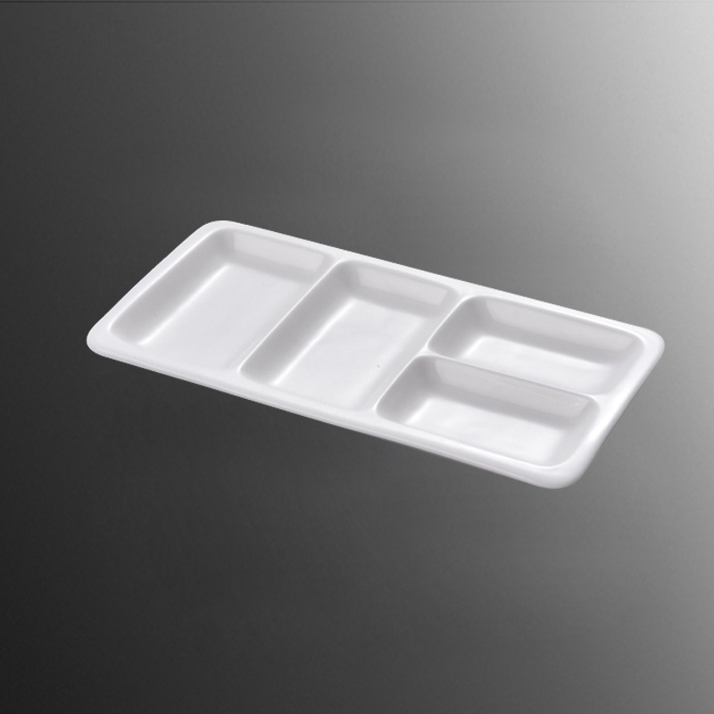 Plato de sabor blanco puro plato de salsa de cerámica plato de tres rejillas paleta de pigmentos plato de dos rejillas de estilo japonés plato de inmersión de rejilla comercial