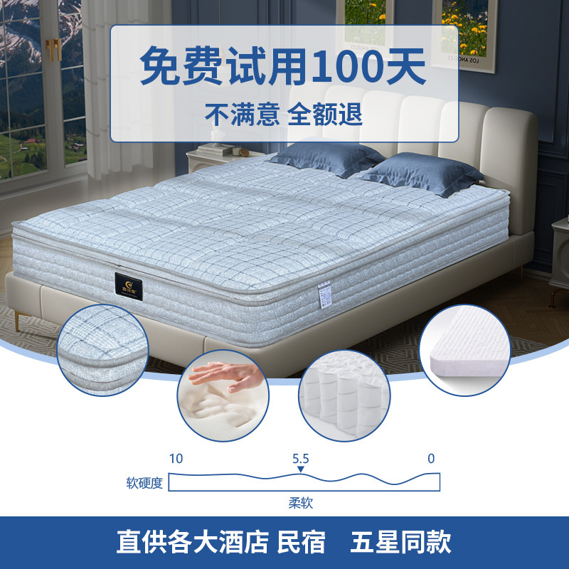 Blueberry Simmons Mattress with Linen Surface, Graphene Zero-Pressure Cotton, Independent Spring Mattress, Bedroom Furniture, Bagged Double Bed