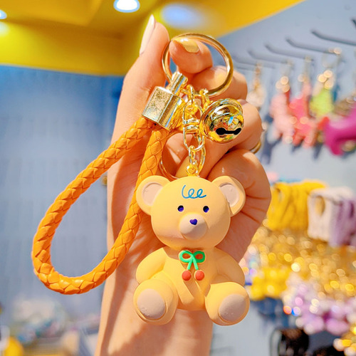 New Creative Cherry Bear Keychain for Women Cute, Fashionable and Exquisite Resin Doll Keychain School Bag Pendant