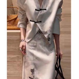【现货妙发】新中式女装套装裙高级感西装盐系轻熟高端国风两件套